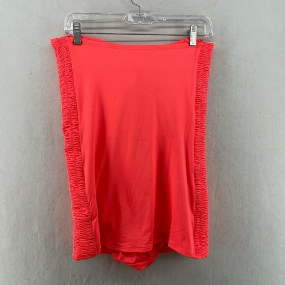 DKNY Swimsuit Women Small Neon Orange One Piece Ruched Strapless Pull On Stretch - Picture 2 of 11